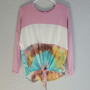 GTOG Kids Tiedye Color Block Top with Knotted Hem NWT Girls 12/14